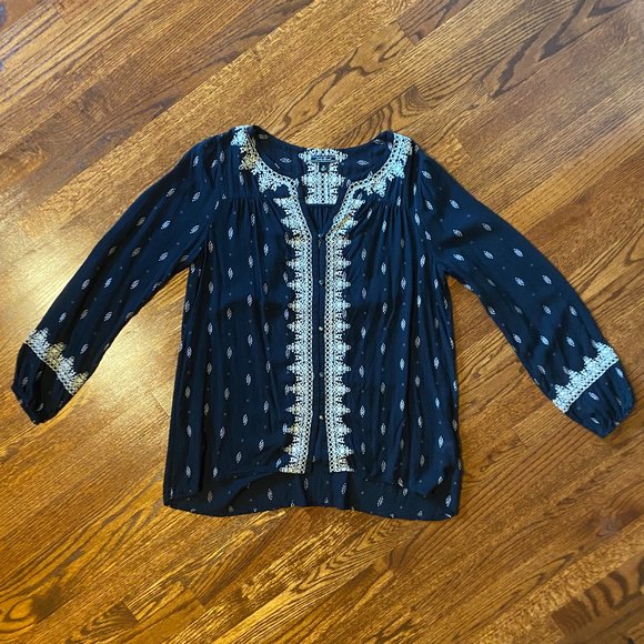 Lucky Brand Tops - LAST CHANCE: Lucky Brand Black/Ivory Embroidered Blouse - Size Medium